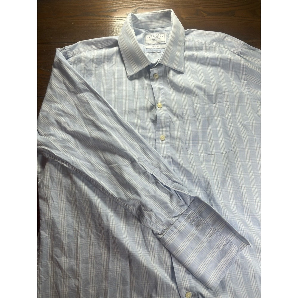 CHARLES TYRWHITT Slim Fit Blue Check Plaid Dress Shirt Size 18/37 Men LS EUC